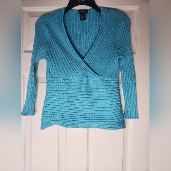 Dolce& Fabuloso L Blue SILK Blend Knit Wrap 3/4 Sleeve Women’s Top - Picture 1 of 7